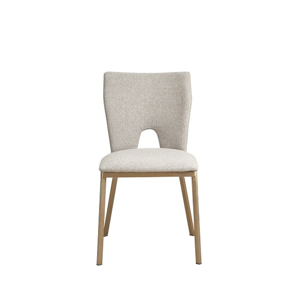 Burton - Chaise de salle à manger moderne beige et laiton vendue en lot de 2