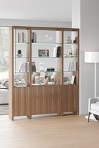 Bibliothèque étroite extensible BDI Linea 5801 avec tablettes en verre