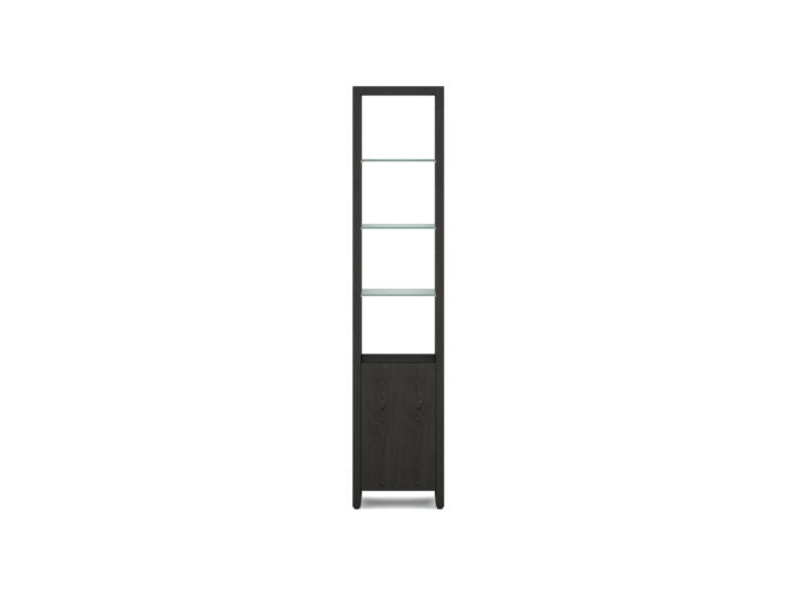Bibliothèque étroite extensible BDI Linea 5801 avec tablettes en verre