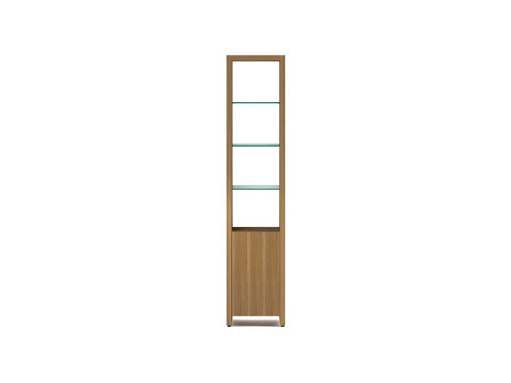 Bibliothèque étroite extensible BDI Linea 5801 avec tablettes en verre