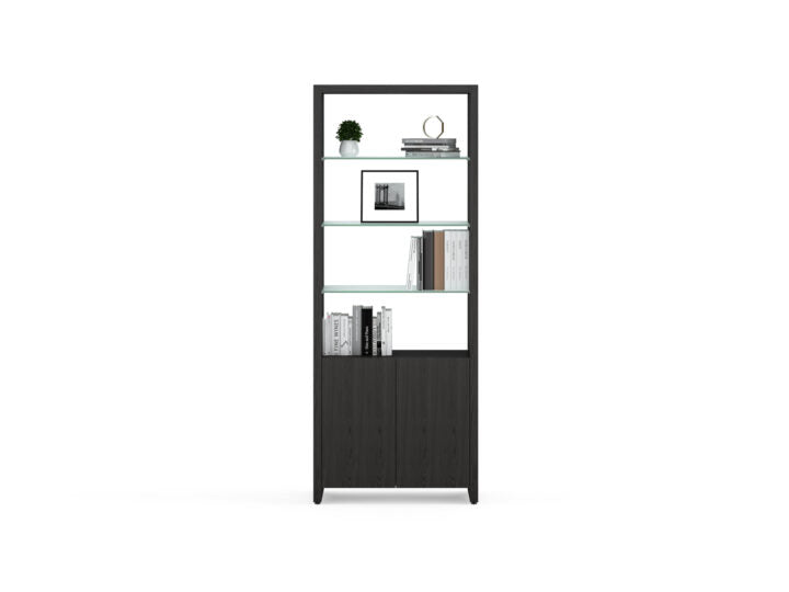 Bibliothèque extensible moderne BDI Linea 5802 avec étagères en verre