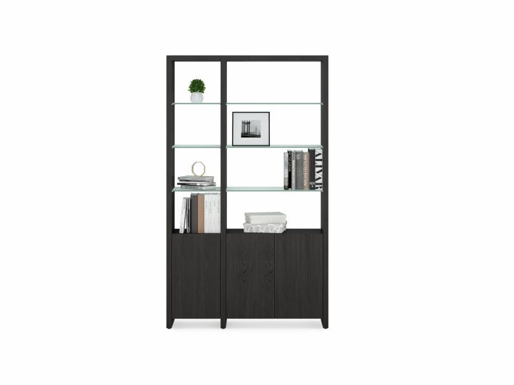 Bibliothèque étroite extensible BDI Linea 5801 avec tablettes en verre