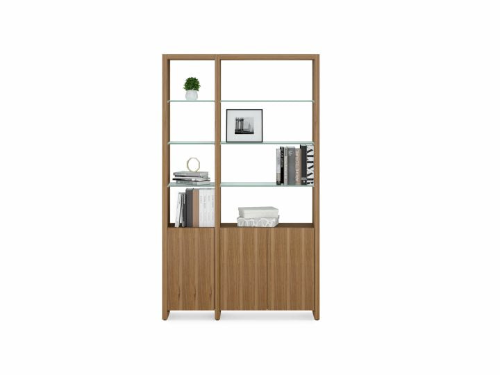 Bibliothèque étroite extensible BDI Linea 5801 avec tablettes en verre