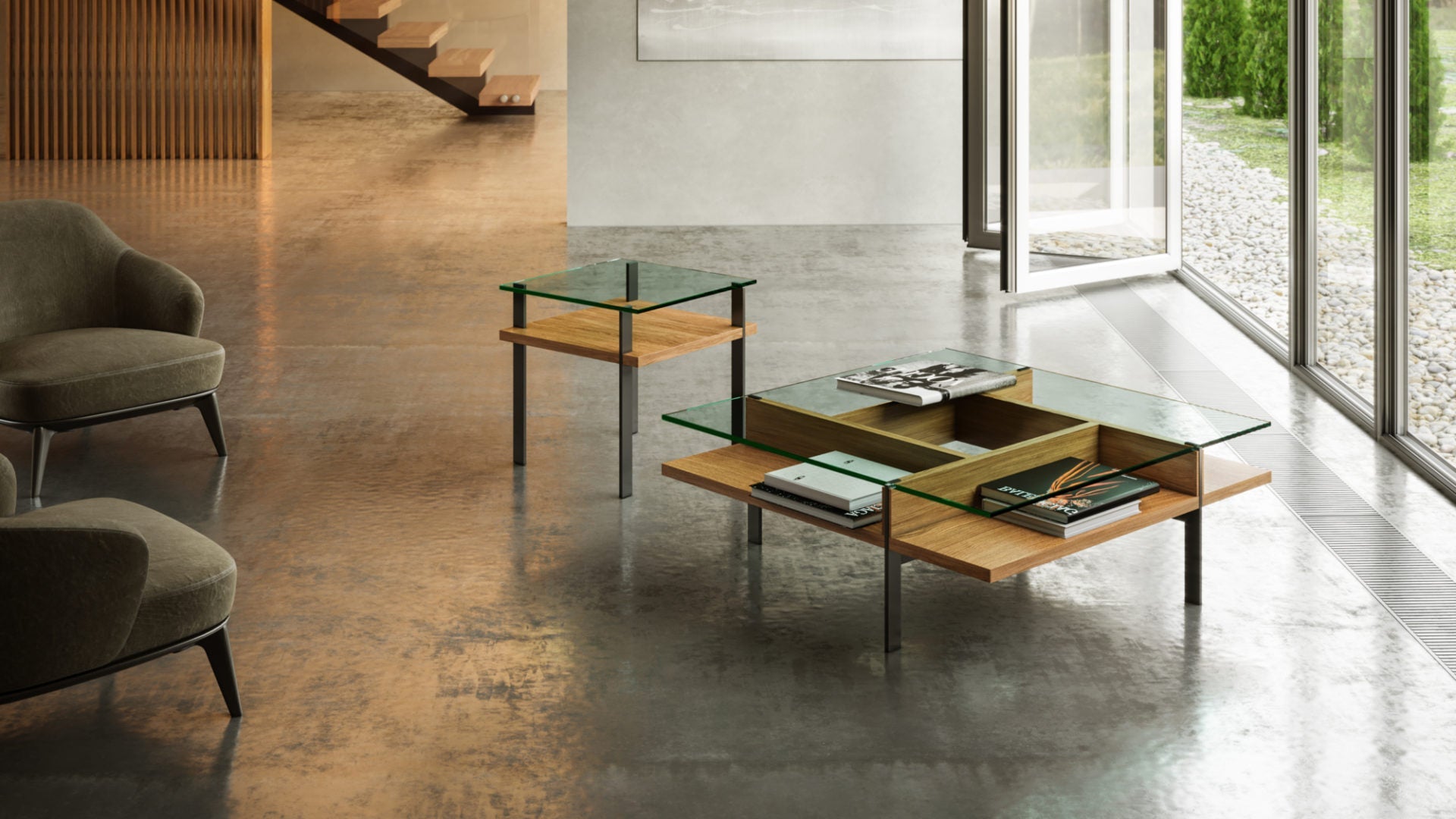 Table d'appoint moderne en verre BDI Terrace 1156